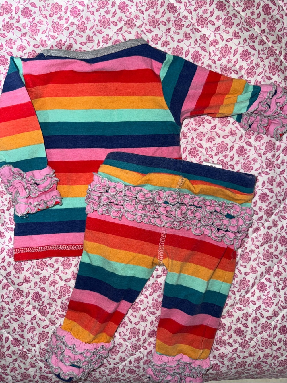AnnLoren Rainbow Stripe Ruffle Outfit Set 6–12M Boutique - Picture 2 of 2